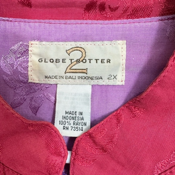 Globe Trotter Size 2X Jacket Art To Wear Colorful Boho Button Asian Patchwork - Picture 3 of 6